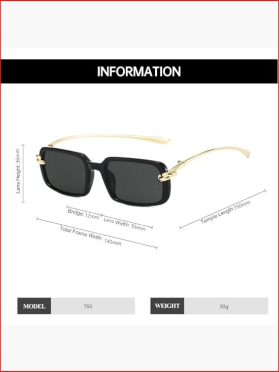 Retro Rectangle Sunglasses for Women Vintage 90S Rectangular Gold Metal Frame main image 7